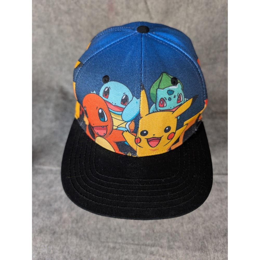 Pokemon Pikachu Charmander Squirtle Bulbasaur Snapback Hat Blue Black Flat Bill